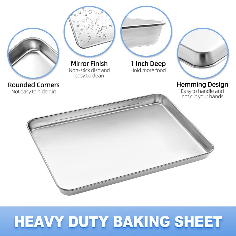 Zacfton Baking Sheet with Wire Rack Set  Zacfton Stainless Steel Cookie Sheet Baking Pan Toaster Oven Tray with Cooling Rack  12.4 x 10 x 1 Inch Quarter Sheet Pan - Non Toxic & Dishwasher Safe - Image 3